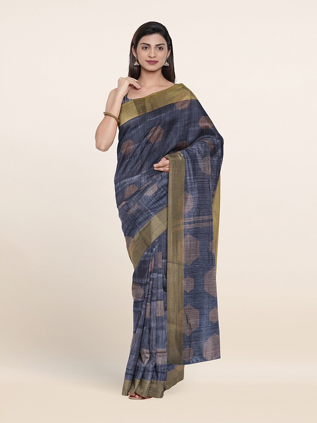 

Pothys Grey & Gold-Toned Cotton Blend Zari Saree