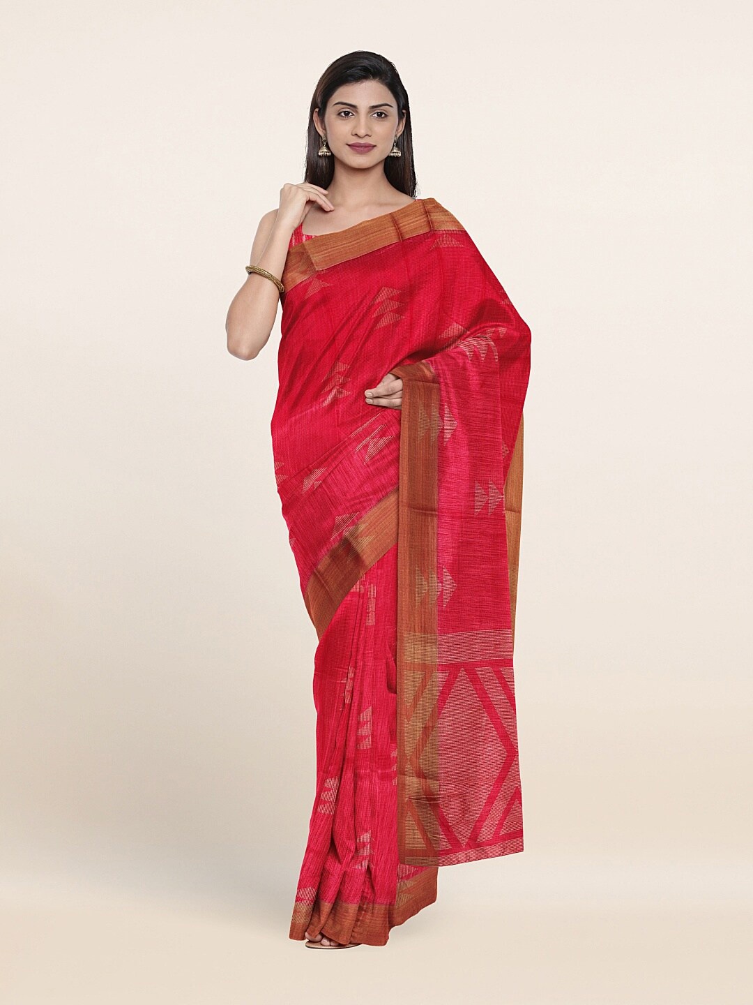 

Pothys Pink & Gold-Toned Printed Saree