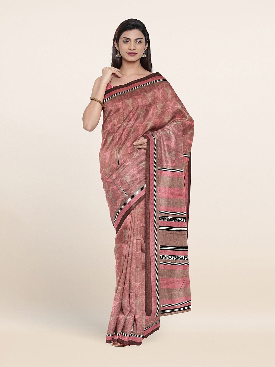

Pothys Mauve & Brown Floral Printed Saree