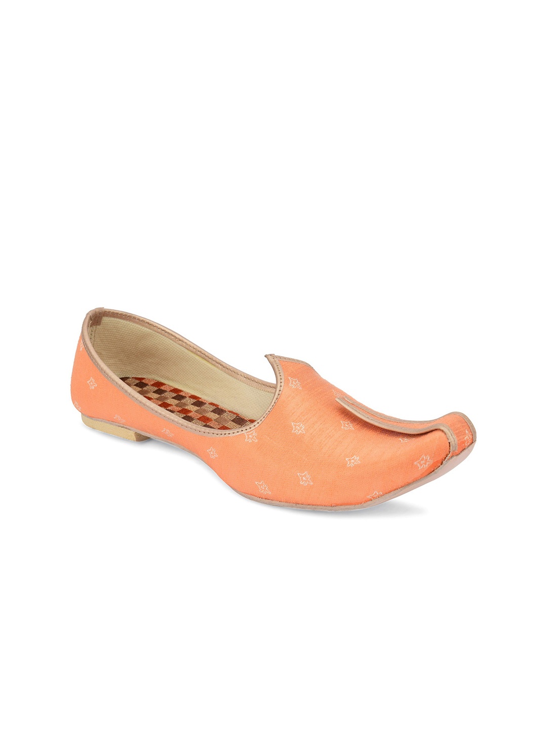 

DESI COLOUR Men Orange Woven Design Mojaris