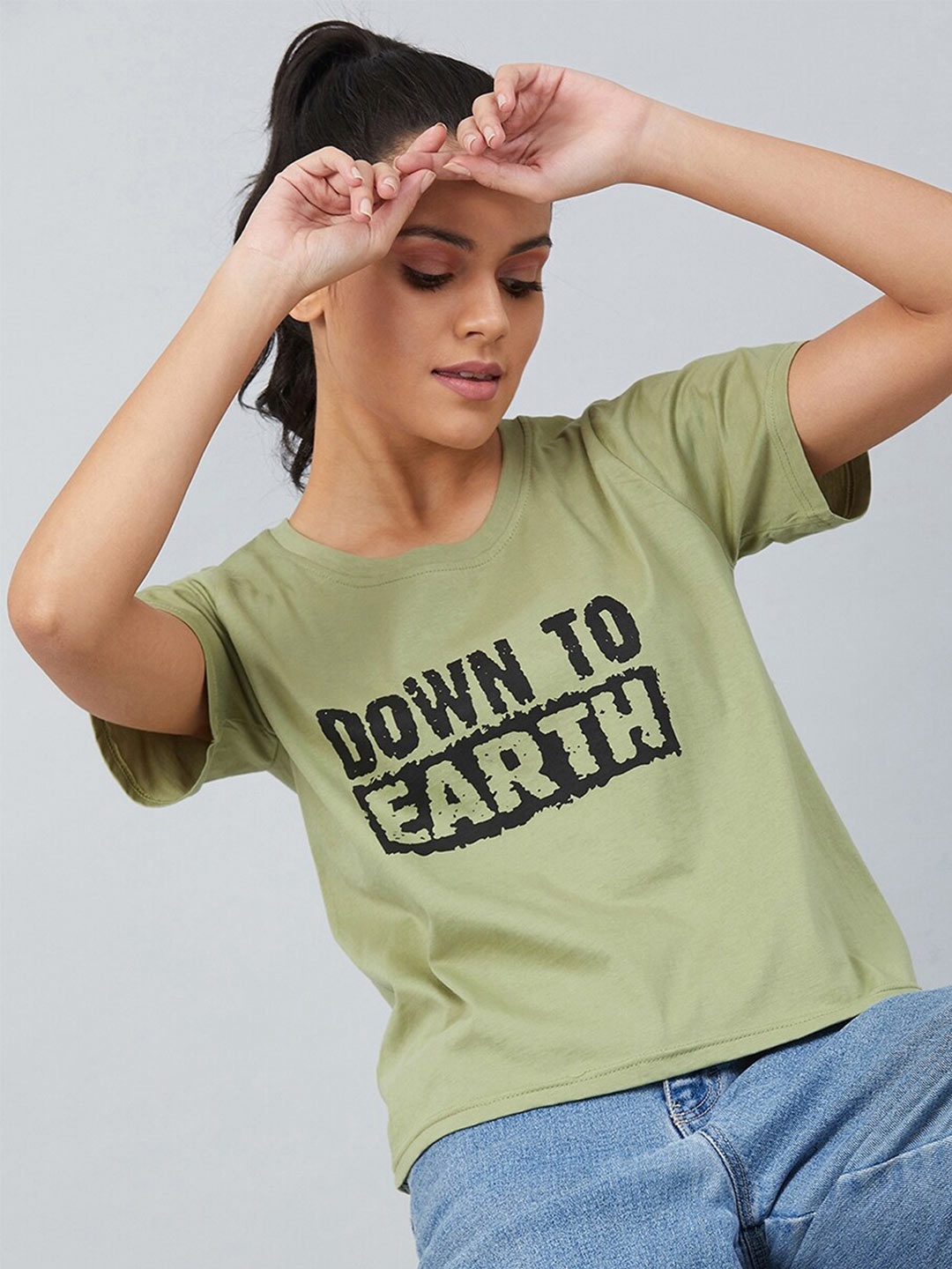 

CHIMPAAANZEE Women Green Typography Printed T-shirt