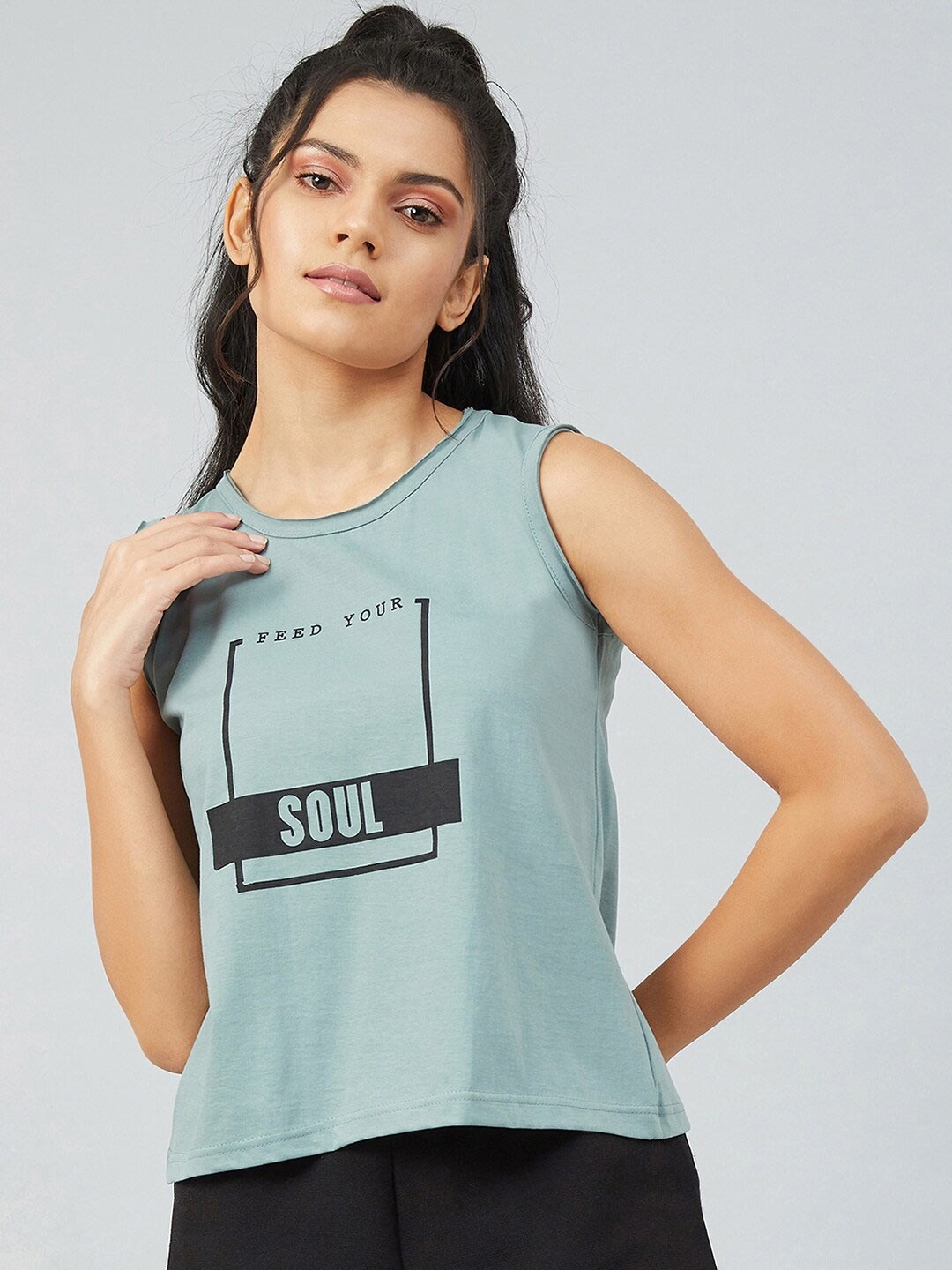 

CHIMPAAANZEE Women Teal Green Typography Printed T-shirt