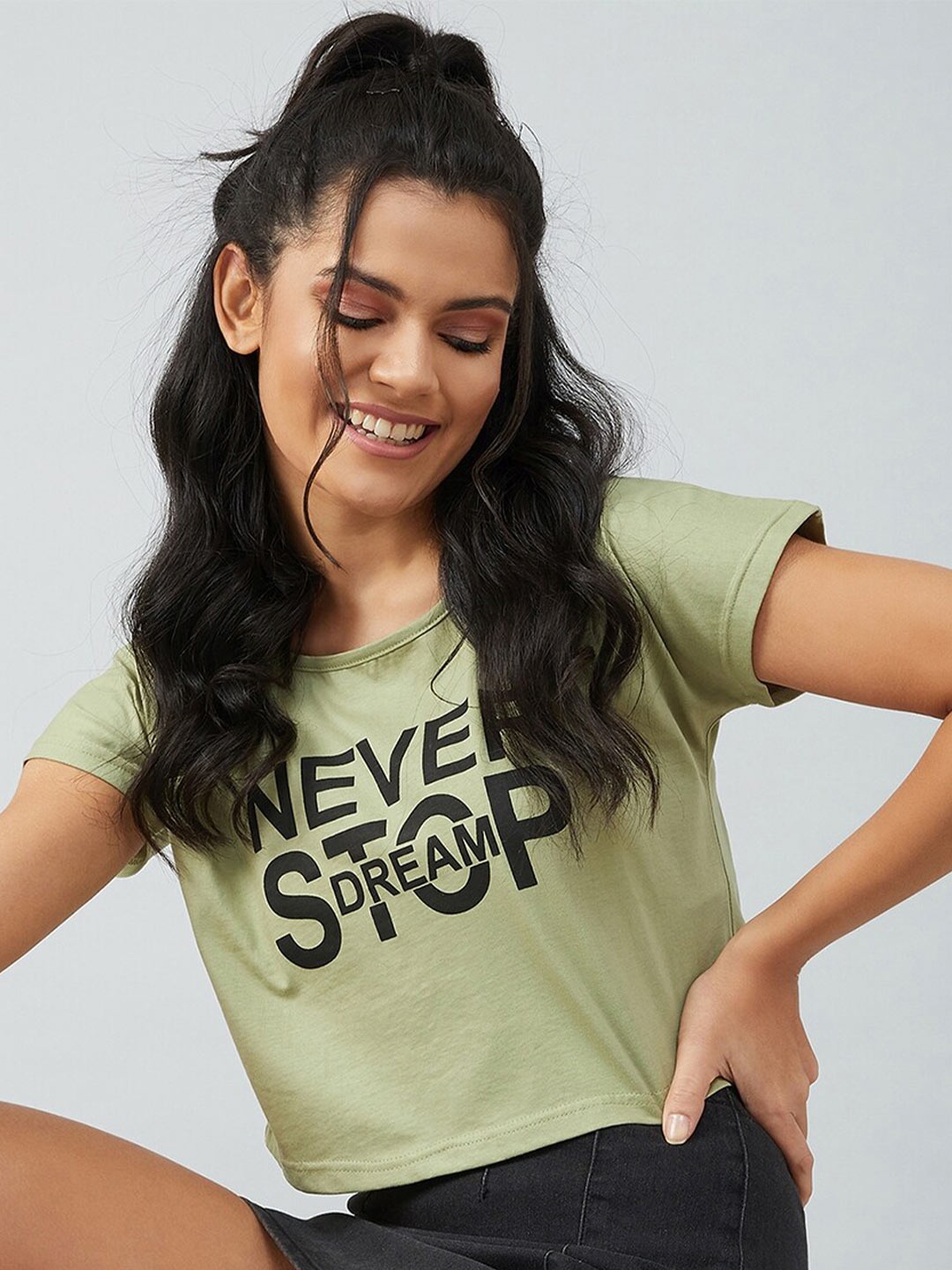 

CHIMPAAANZEE Women Green Typography Printed T-shirt