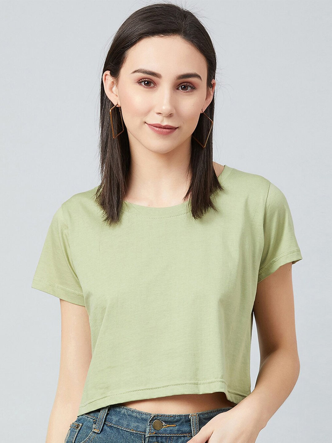 

CHIMPAAANZEE Women Green Crop T-shirt