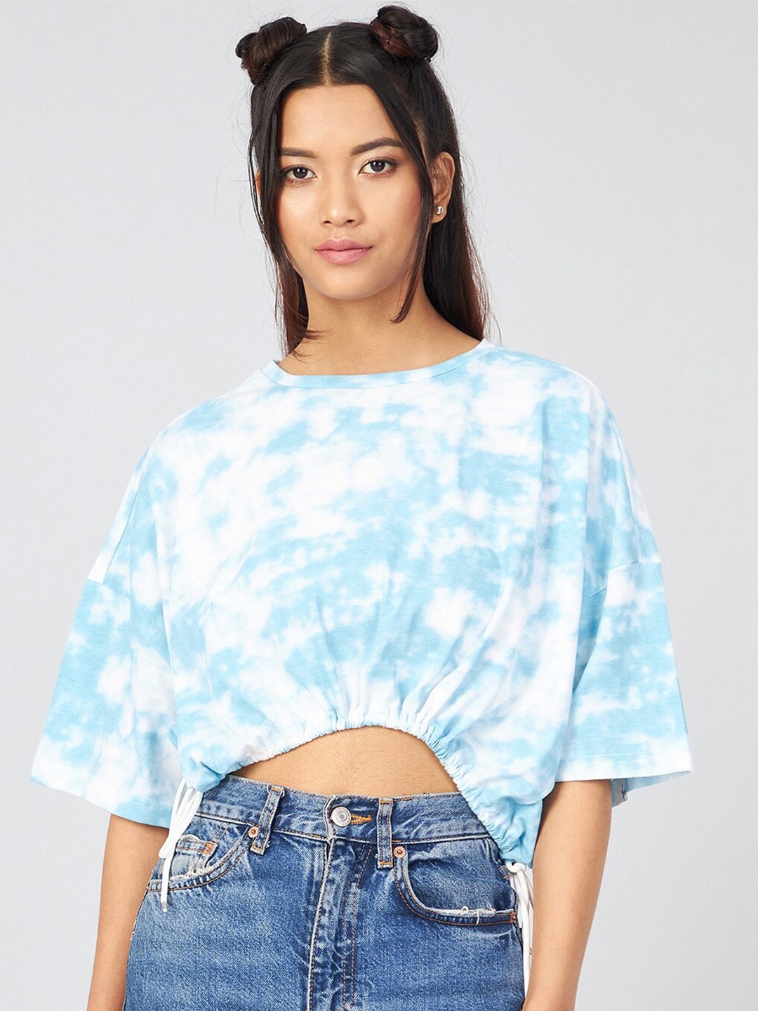

CHIMPAAANZEE Women Blue Tie and Dye Drop-Shoulder Loose Fit T-shirt