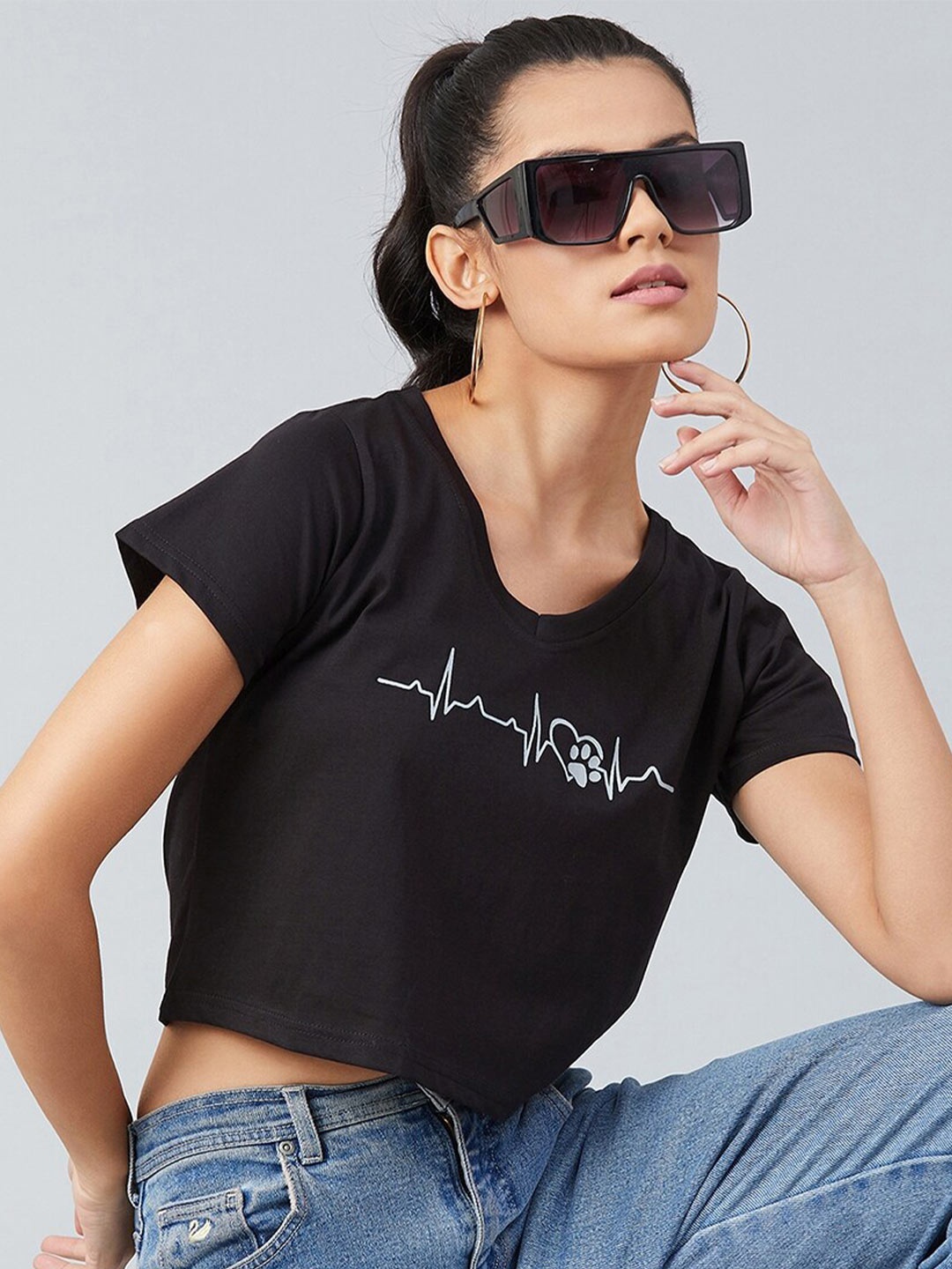 

CHIMPAAANZEE Women Black Typography Printed T-shirt