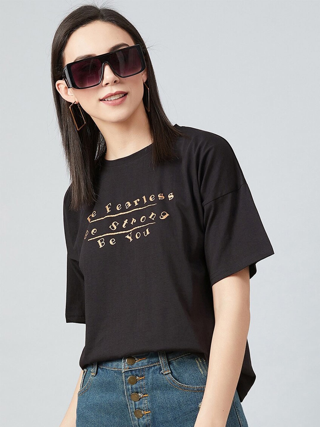 

CHIMPAAANZEE Women Black Typography Printed T-shirt