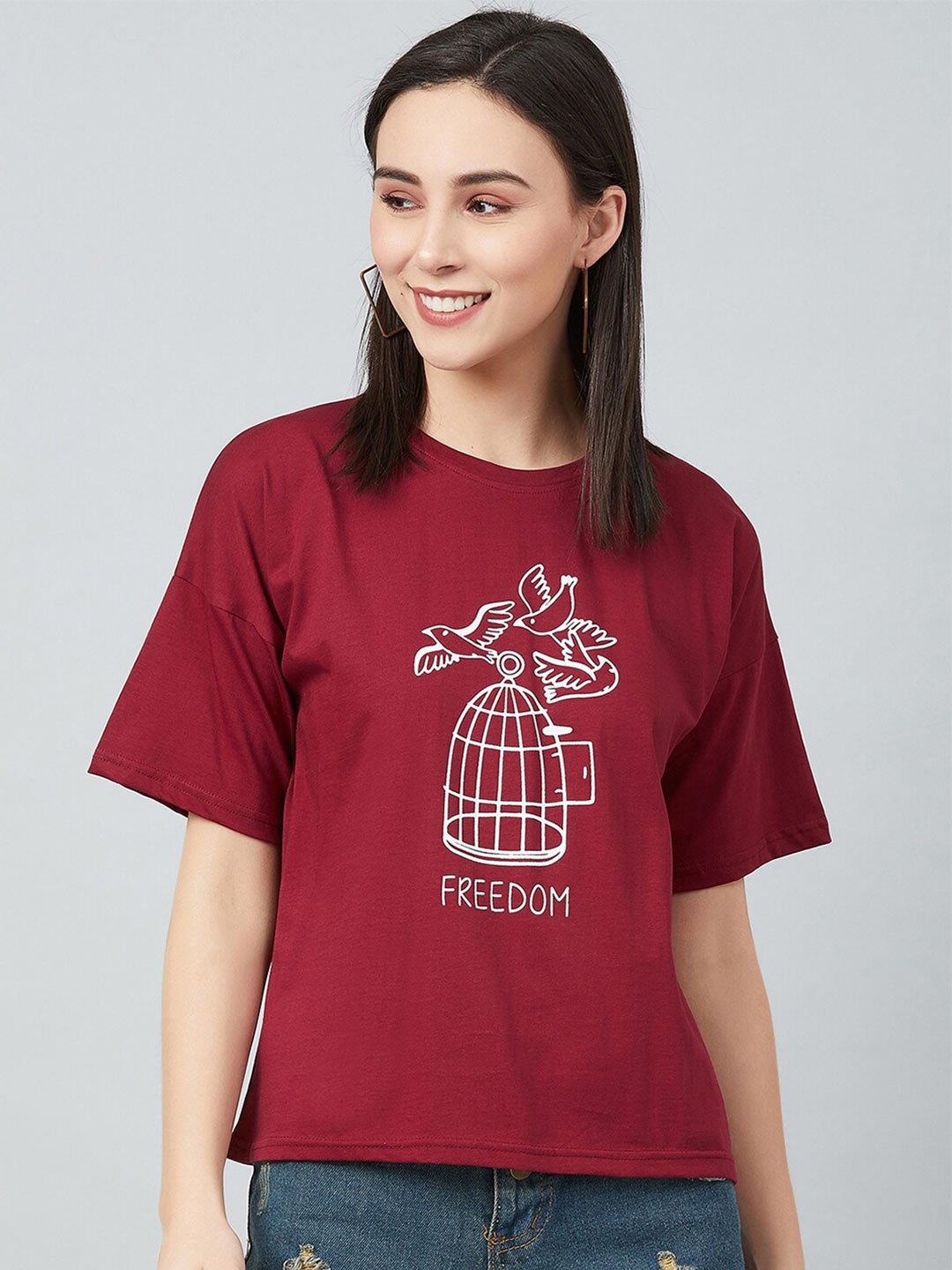 

CHIMPAAANZEE Women Maroon Typography Printed T-shirt