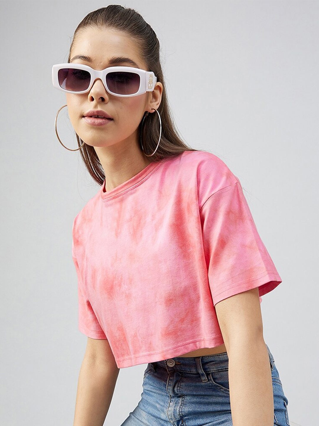 

CHIMPAAANZEE Women Pink Printed Loose T-shirt