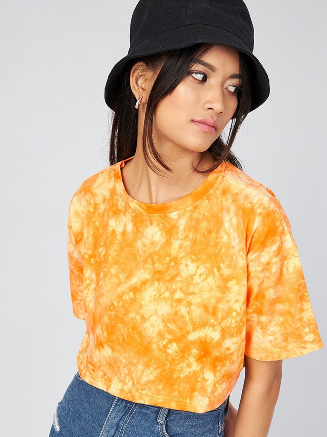 

CHIMPAAANZEE Women Yellow Floral Printed Oversized T-shirt