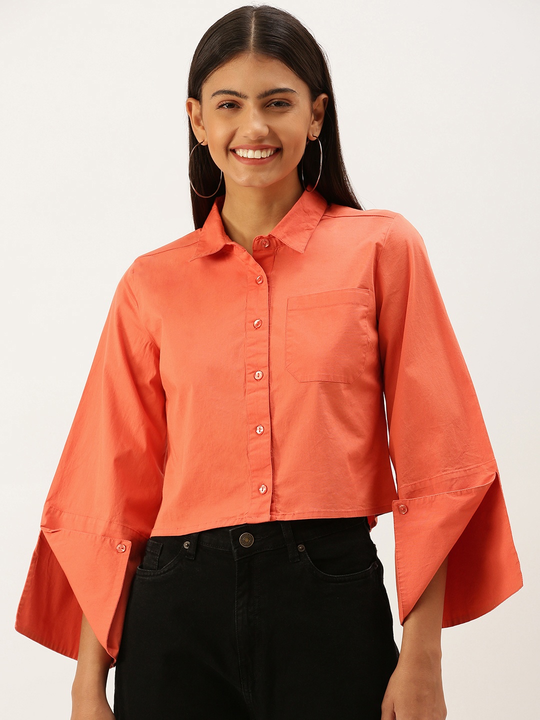 

FOREVER 21 Women Brown Solid Crop Casual Shirt