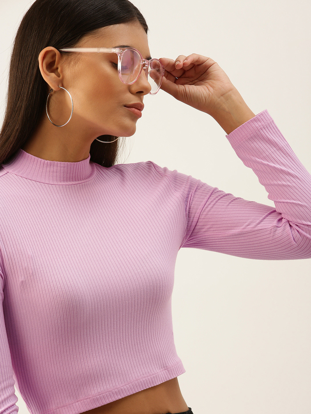 

FOREVER 21 Women Lavender Self Designed Crop Top