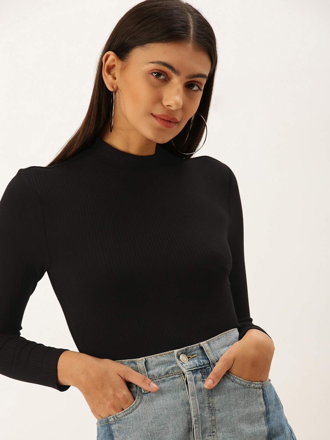 

FOREVER 21 Women Black Solid Ribbed Top