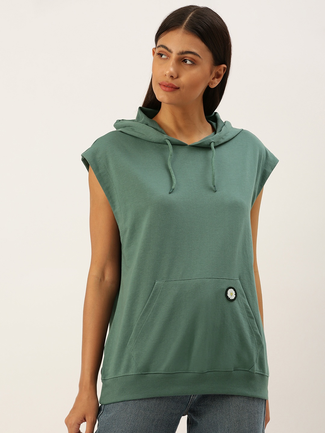 

FOREVER 21 Women Green Solid Hooded Top