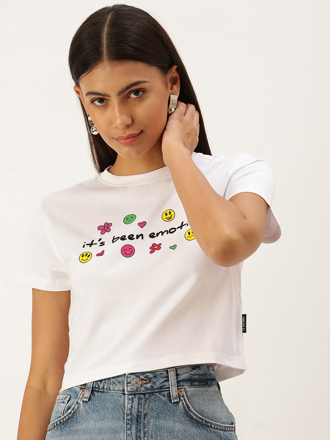 

FOREVER 21 White Print Crop Top