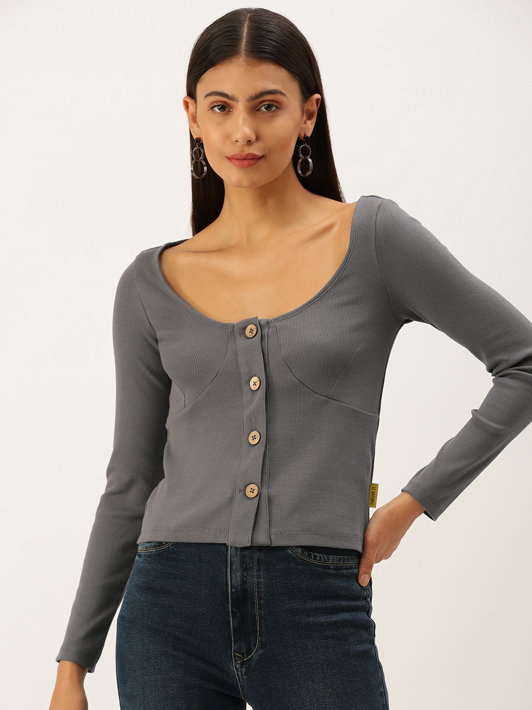 

FOREVER 21 Grey Solid Top