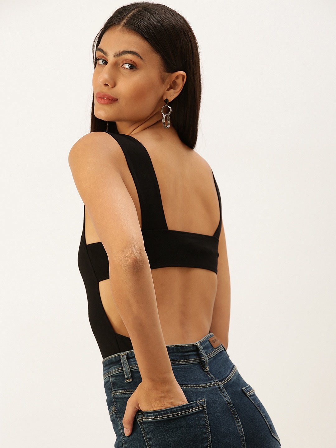 

FOREVER 21 Women Black Solid Bodysuit