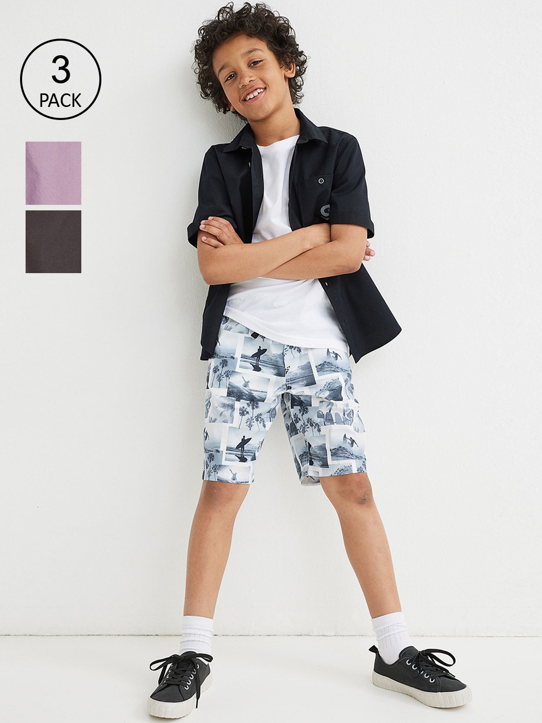 

H&M Boys Pack of 3 White & Purple Regular Cotton Shorts