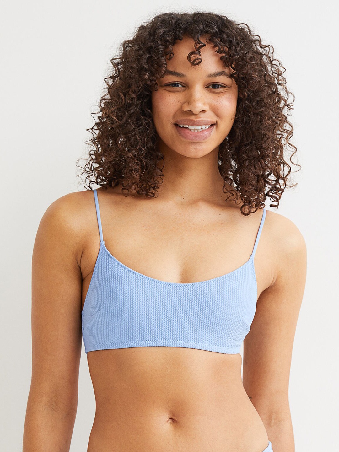 

H&M Women Blue Solid Non Wired Full Coverage Padded Bikini Top 0961354009