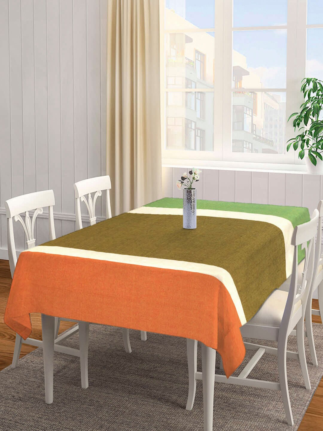 

Arrabi Orange & Green Handwoven 8-Seater Rectangle Cotton Table Cover