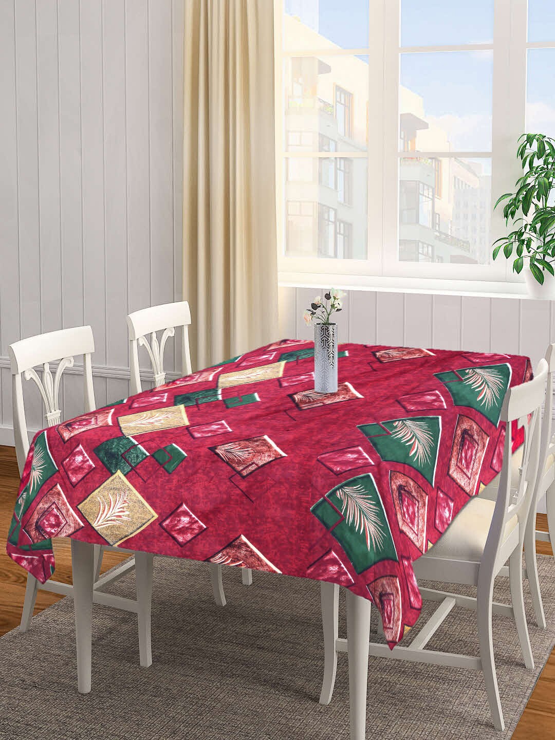 

Arrabi Black & Green Geometric Printed 6 Seater Table Cover, Red