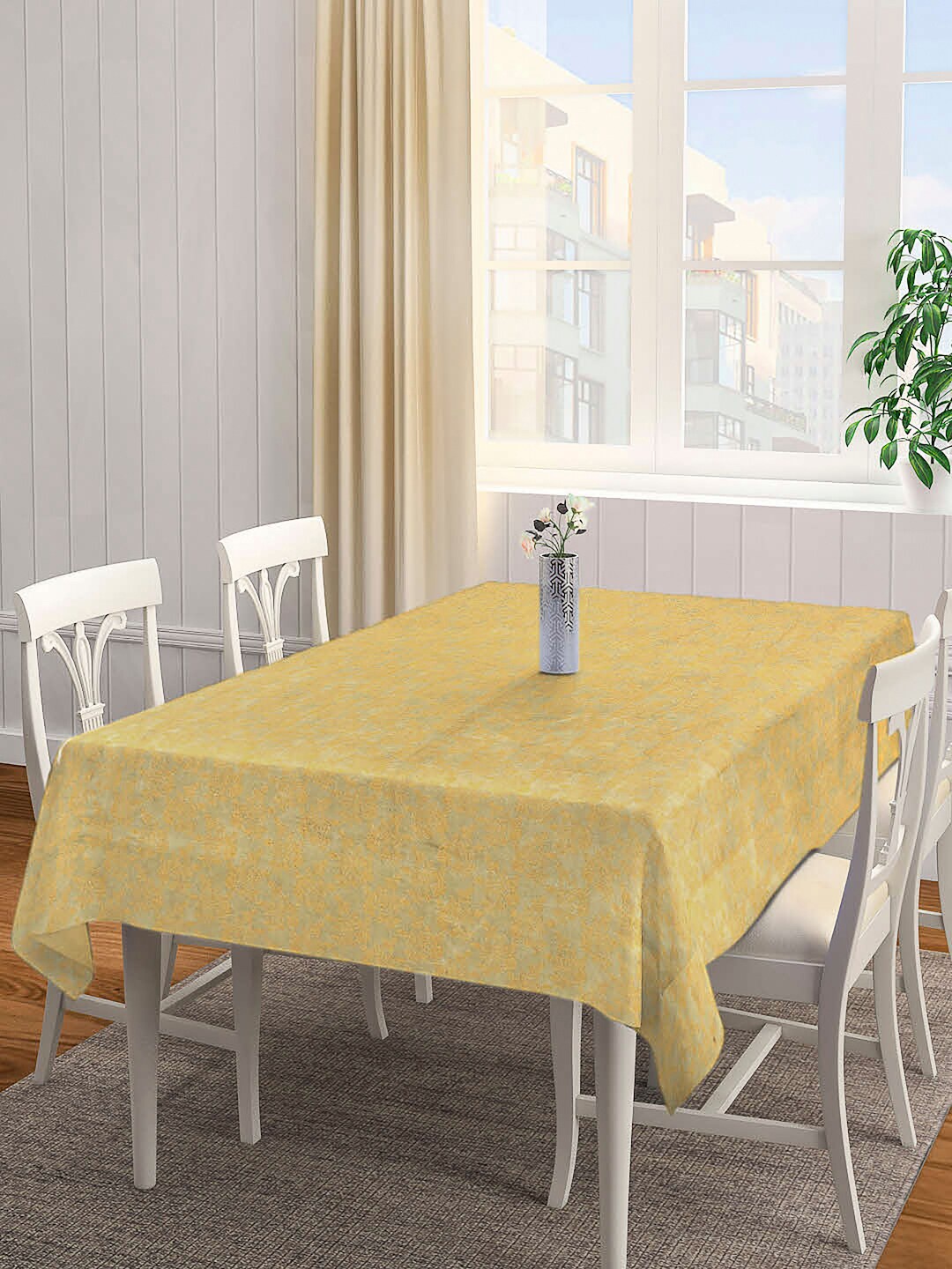 

Arrabi Yellow Floral Handwoven 8-Seater Rectangle Cotton Table Cover