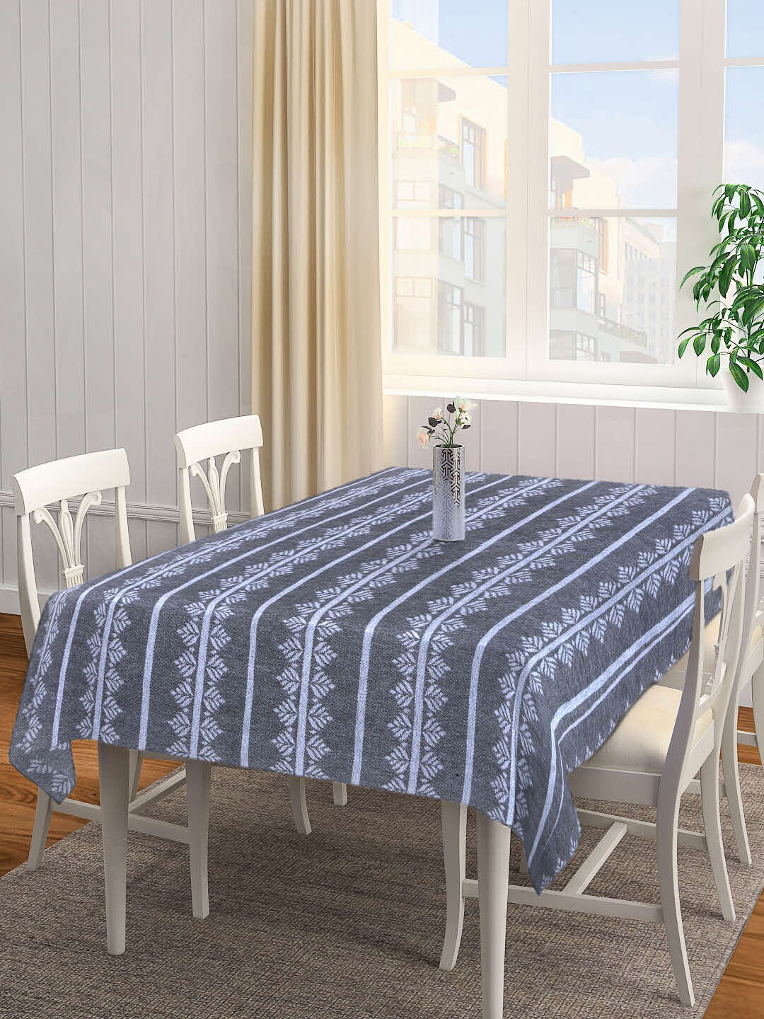 

Arrabi Grey Leaf Handwoven 6 Seater Cotton Table Cover