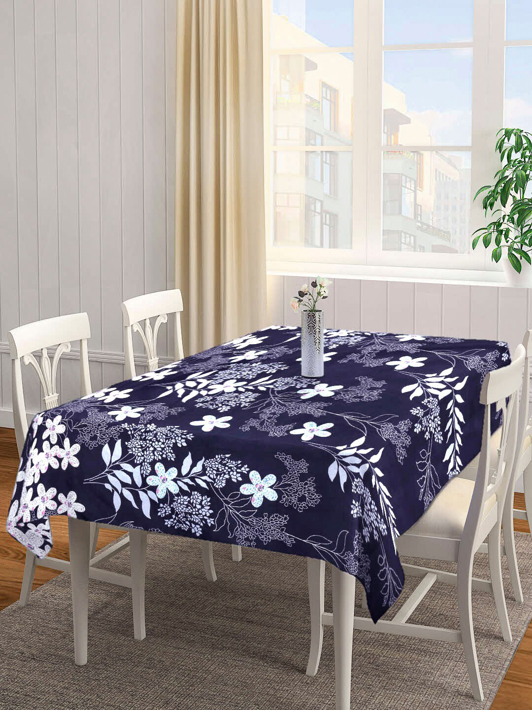 

Arrabi Navy Blue Floral 8 Seater Table Cover