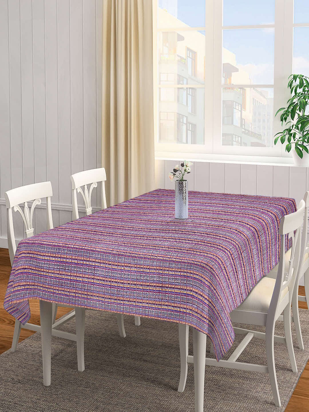 

Arrabi Purple Stripes Handwoven Cotton 8 Seater Table Cover