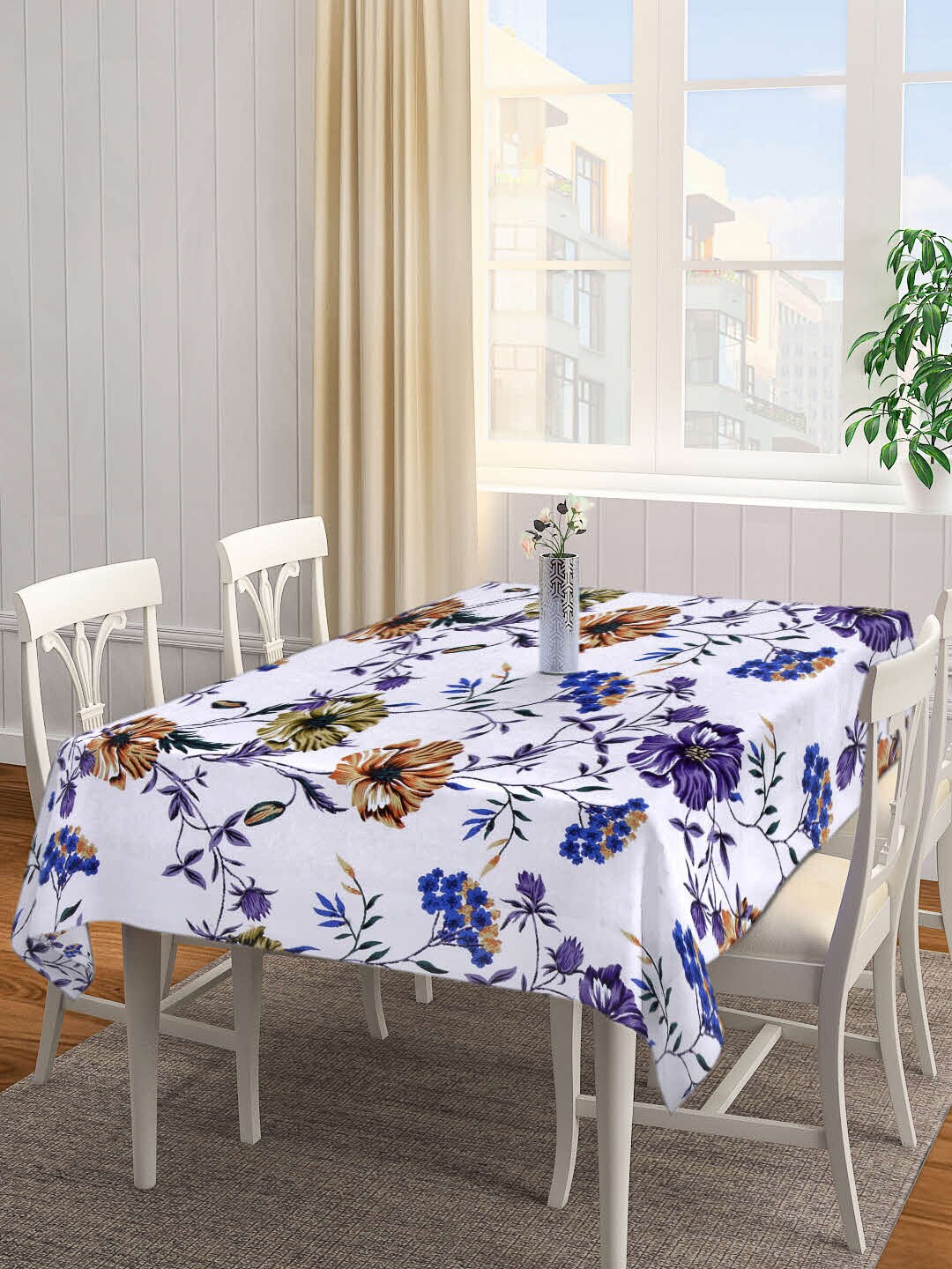 

Arrabi White & Purple Floral Printed 6-Seater Table Cover