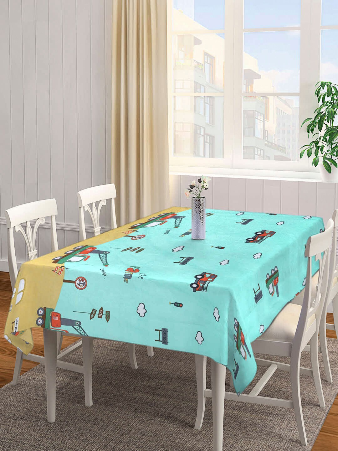 

Arrabi Green & Red Cartoon Printed 8-Seater Table Cover