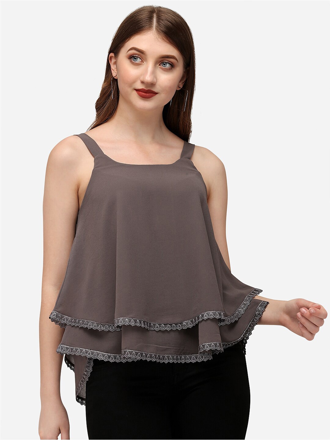 

Fbella Grey Georgette Top