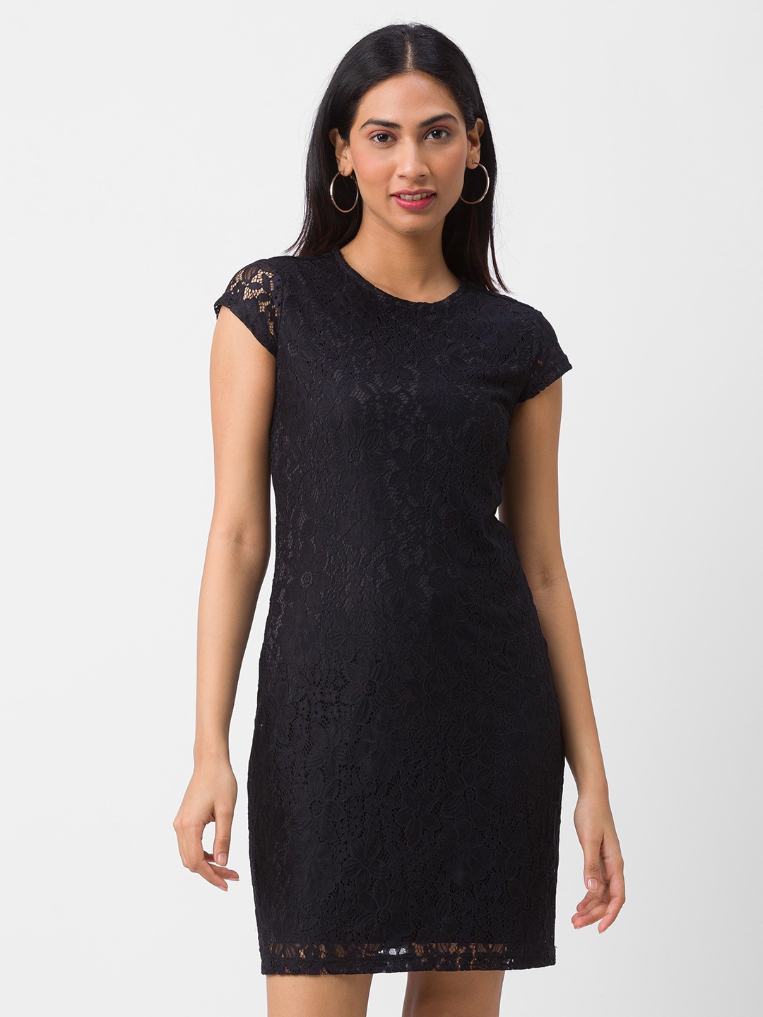 

Globus Women Black Lace Self Design Sheath Dress