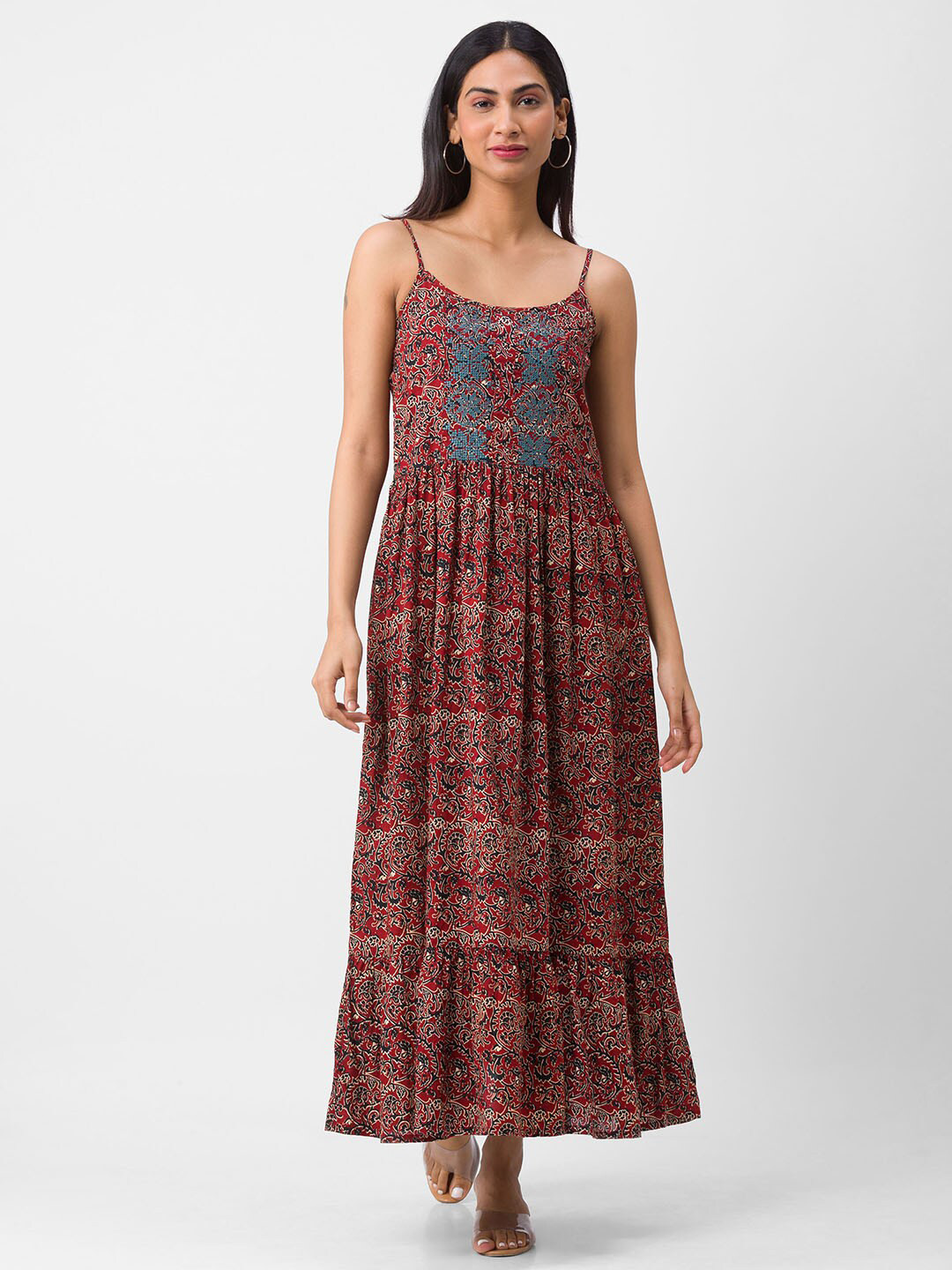 

Globus Women Maroon Ethnic Motifs Maxi Dress