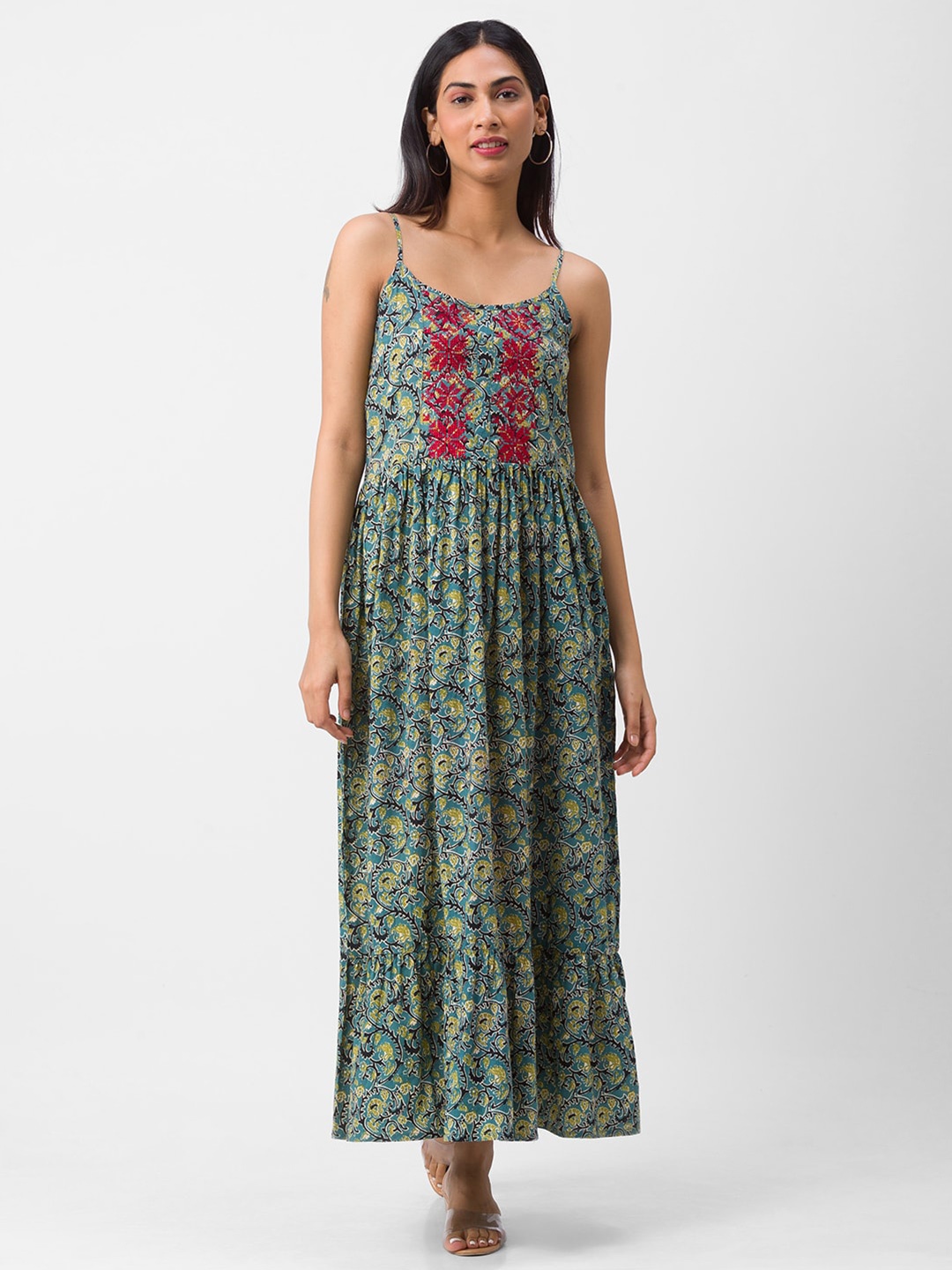 

Globus Blue Floral Print Tiered Maxi Dress