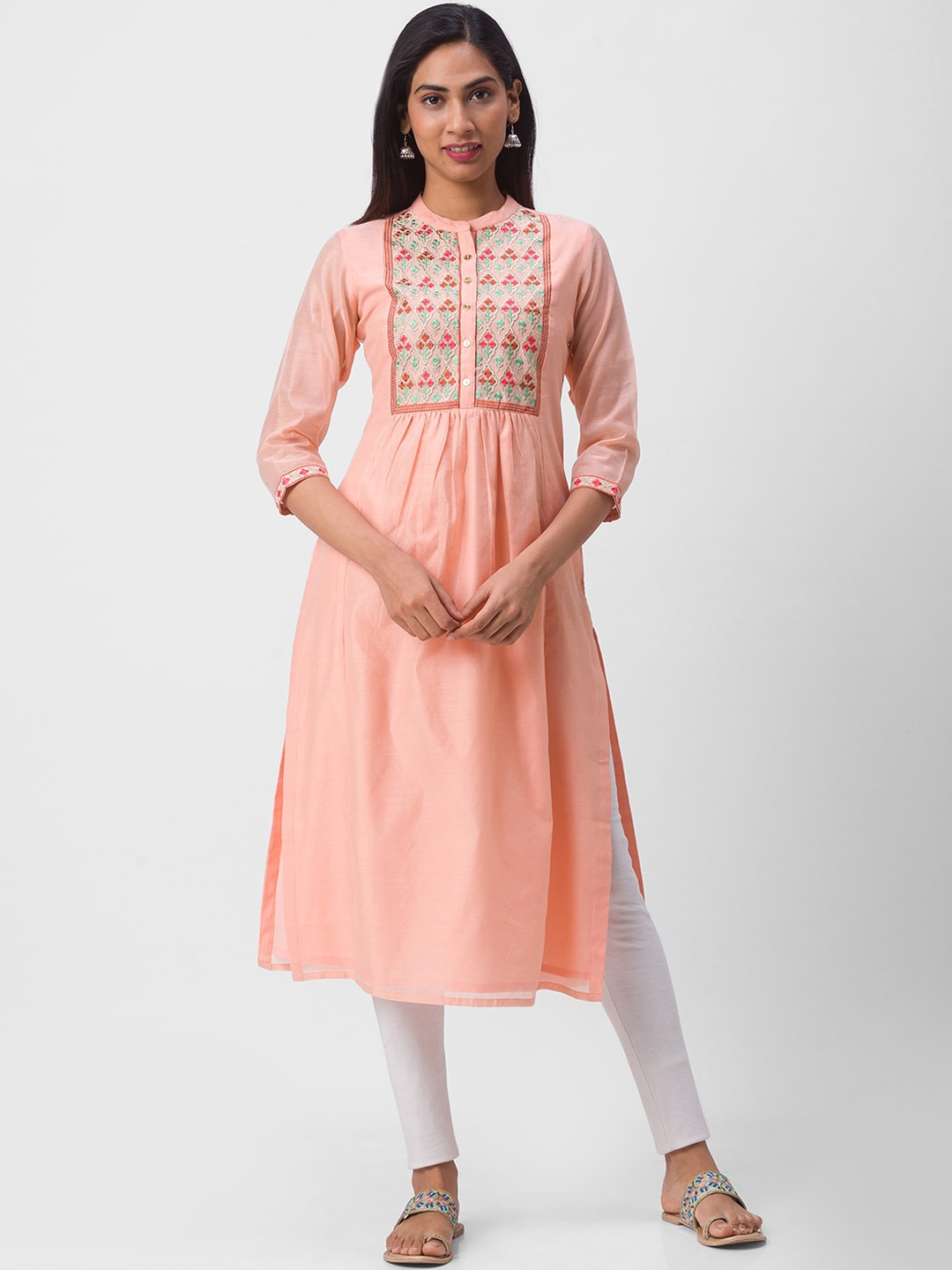 

Globus Women Peach Yoke Design Embroidered Kurta