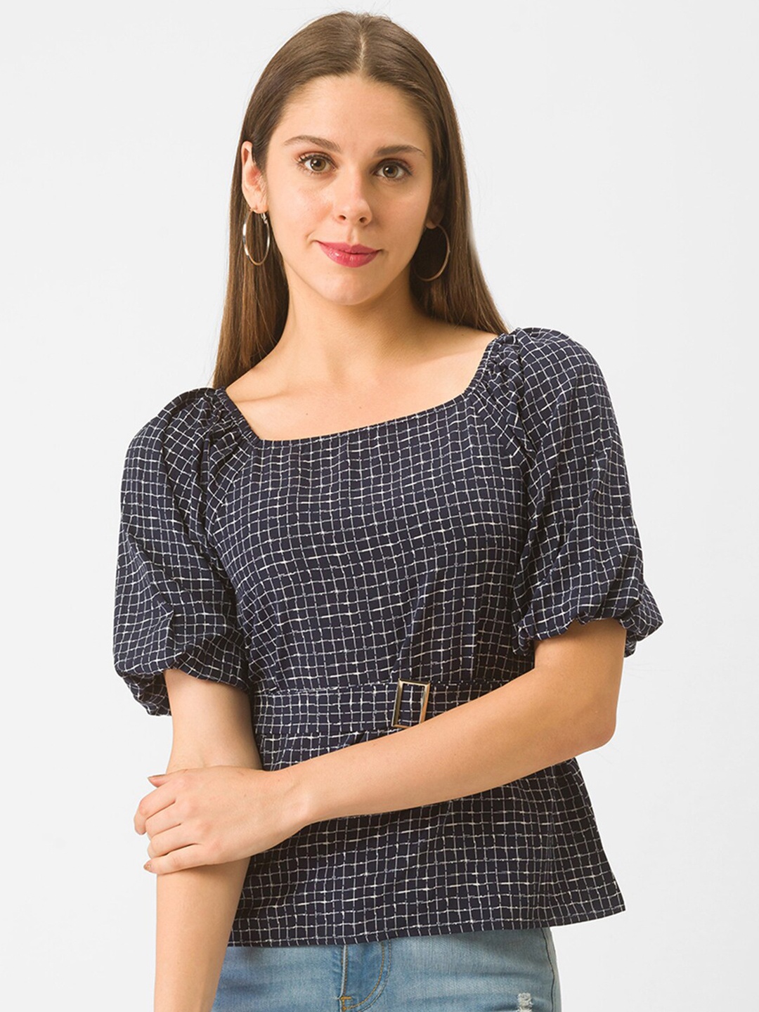 

Globus Navy Blue Checked Top
