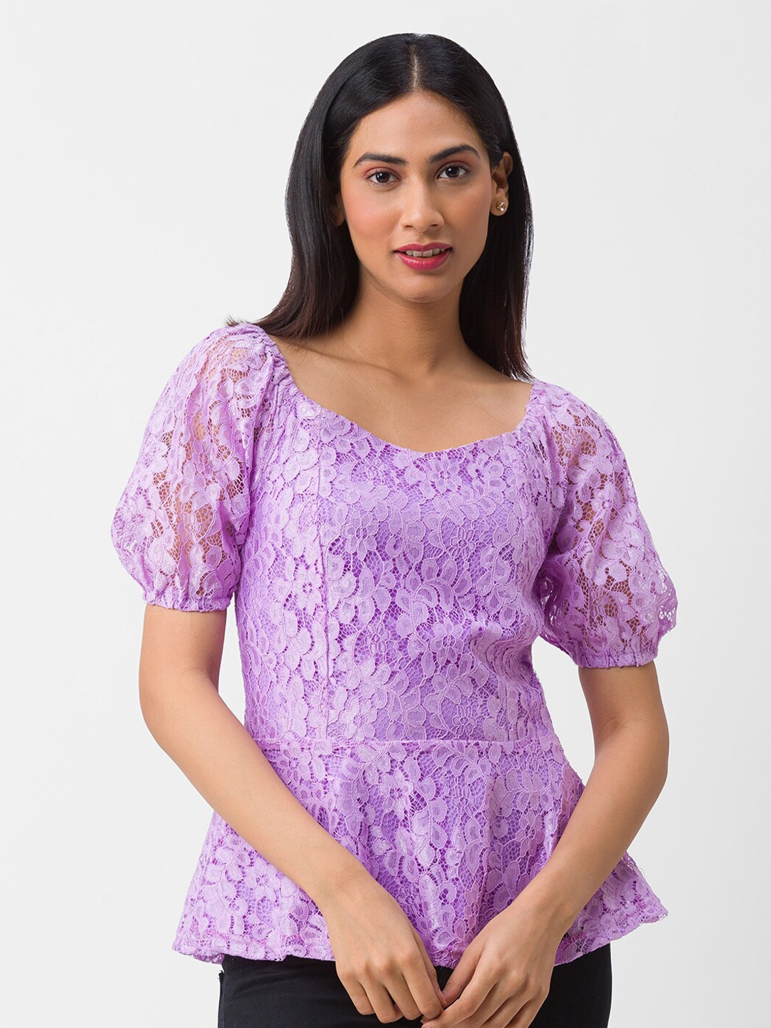 

Globus Lavender Lace Peplum Top