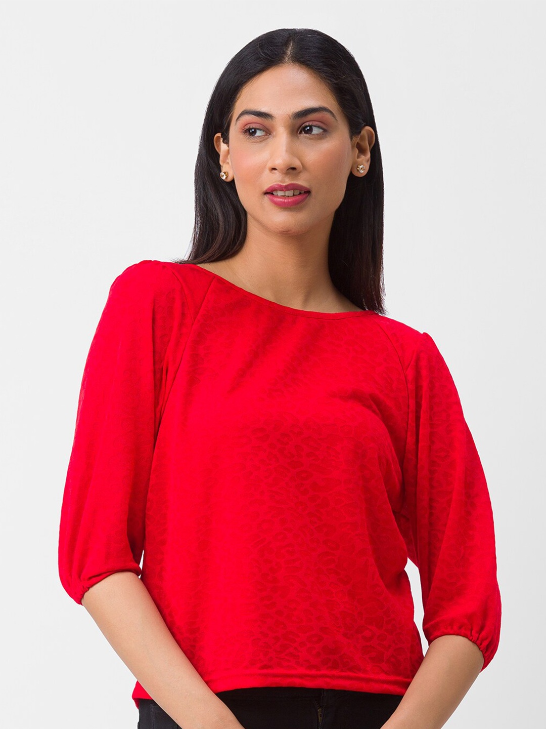 

Globus Red Self Design Knitted Top