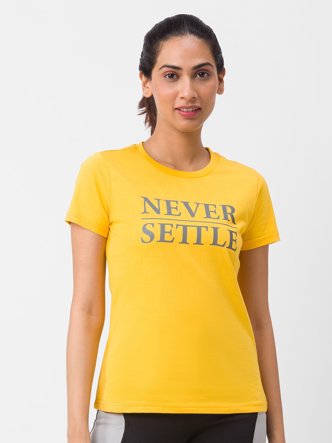 

Globus Women Yellow Solid Typography Printed T-shirt