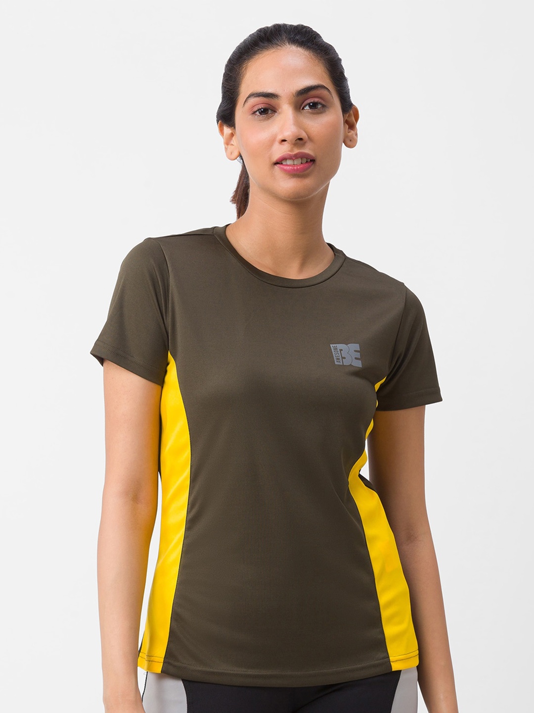 

Globus Women Olive Green Colour Blocked T-shirt