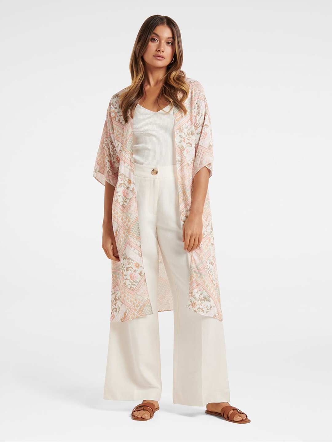 

Forever New Women Multicoloured Floral Print Extended Sleeves Longline Shrug, Multi