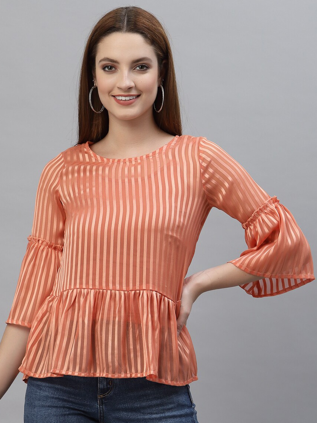 

HOUSE OF KKARMA Women Coral Striped Top