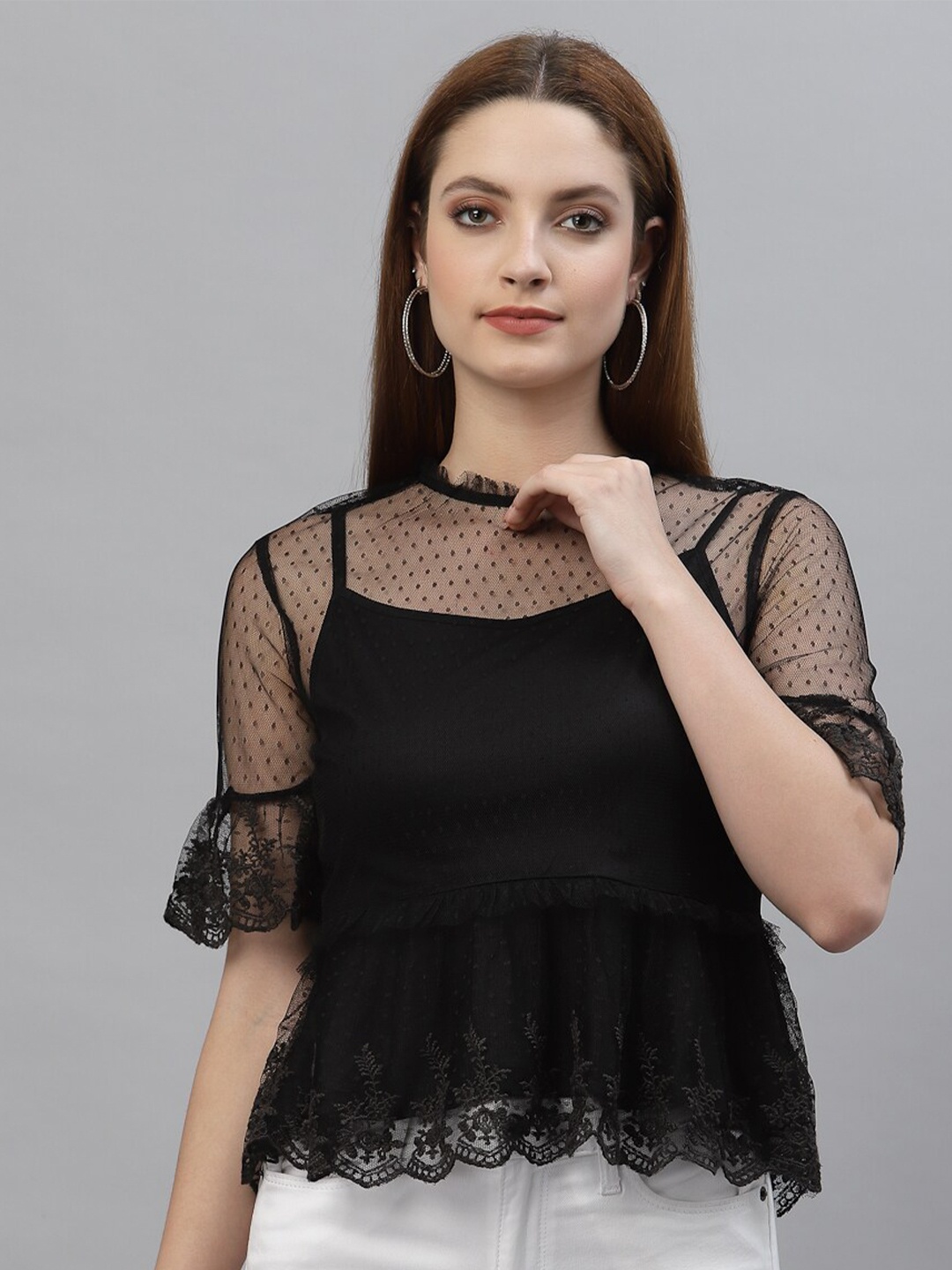 

HOUSE OF KKARMA Black Net Styled Back Top
