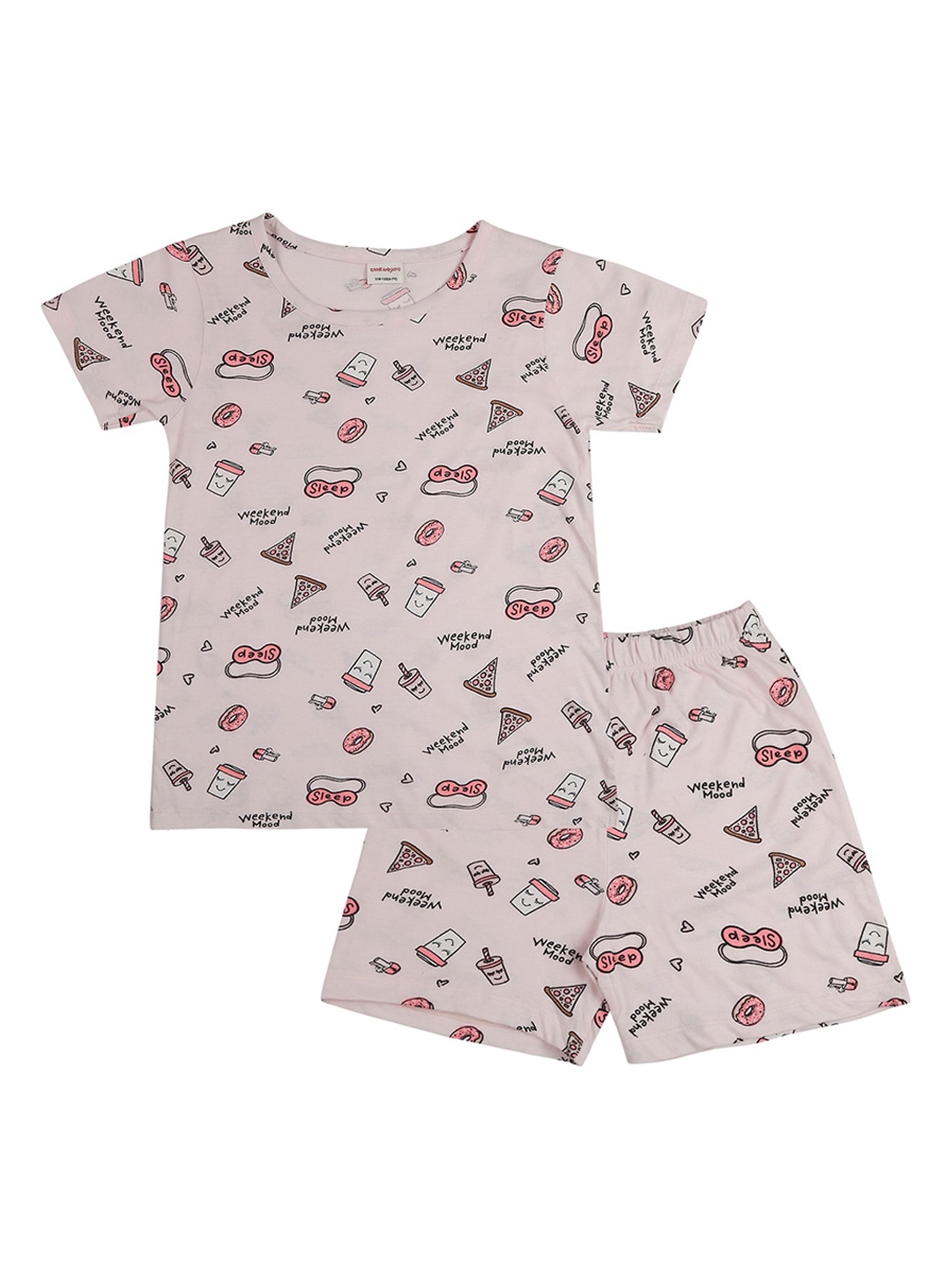 

RAINE AND JAINE Girls White Printed Pure Cotton Night suit