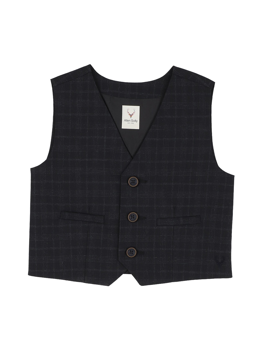 

Allen Solly Junior Boys Navy Blue Checked Cotton Waistcoat, Black