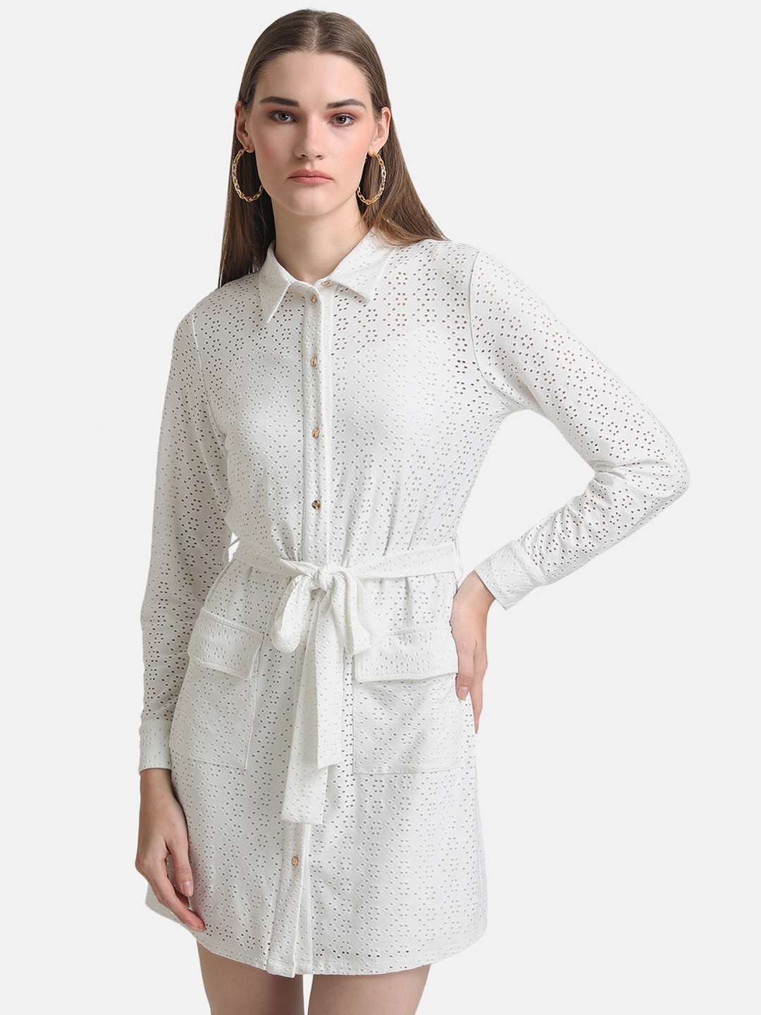 

Kazo White Schiffli Shirt Dress