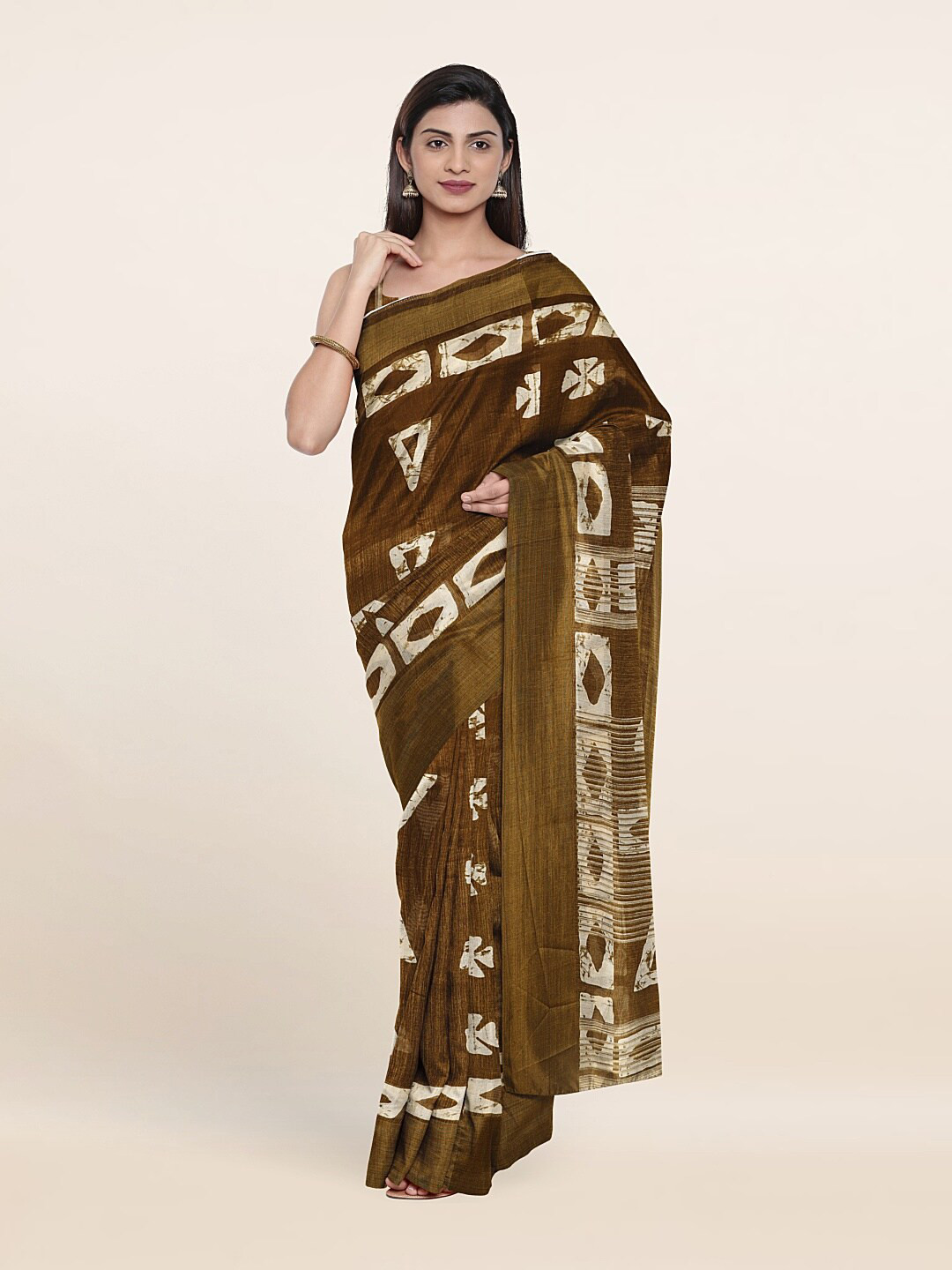 

Pothys Khaki & Off White Printed Saree