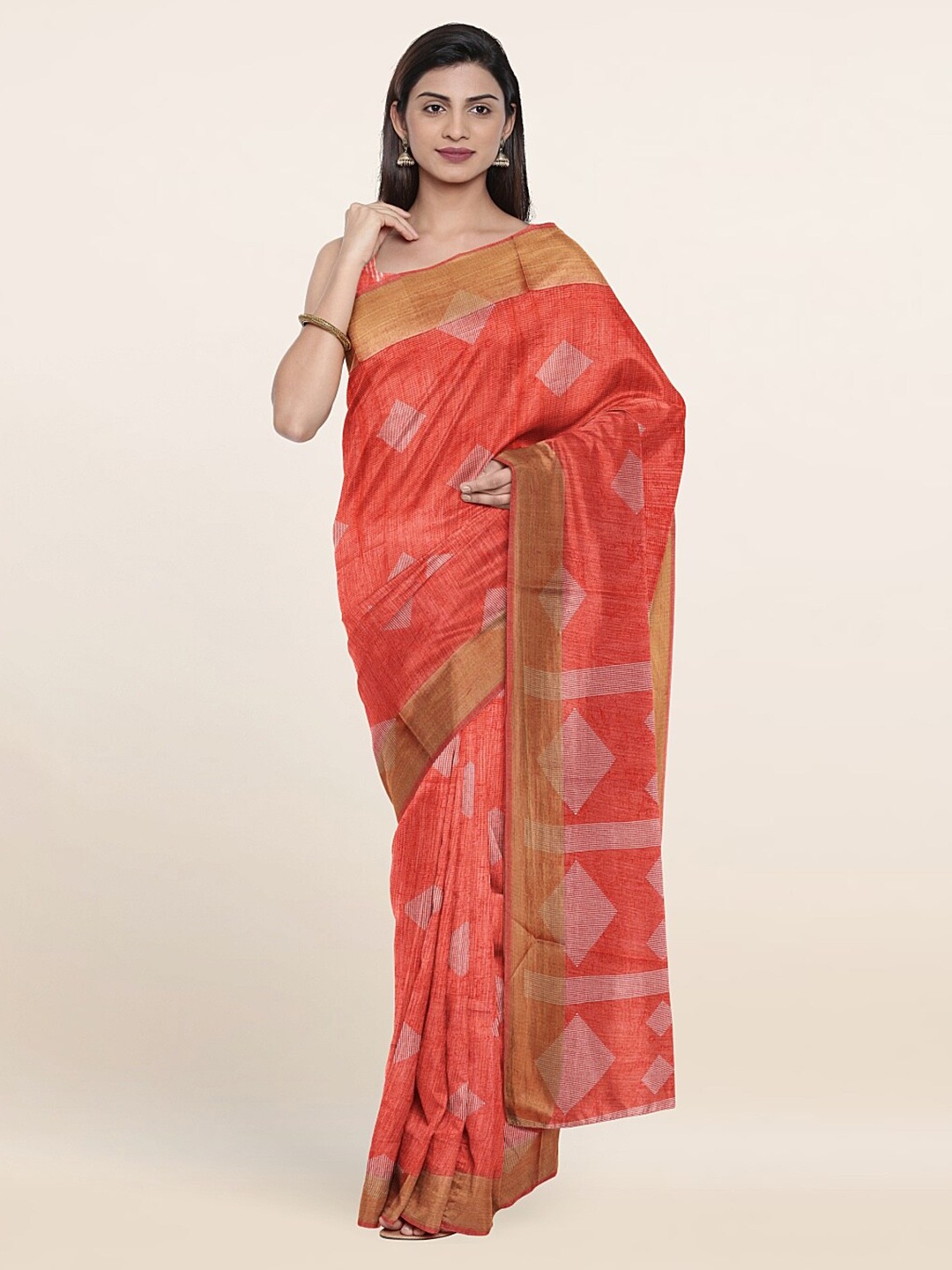 

Pothys Peach-Coloured & White Printed Saree