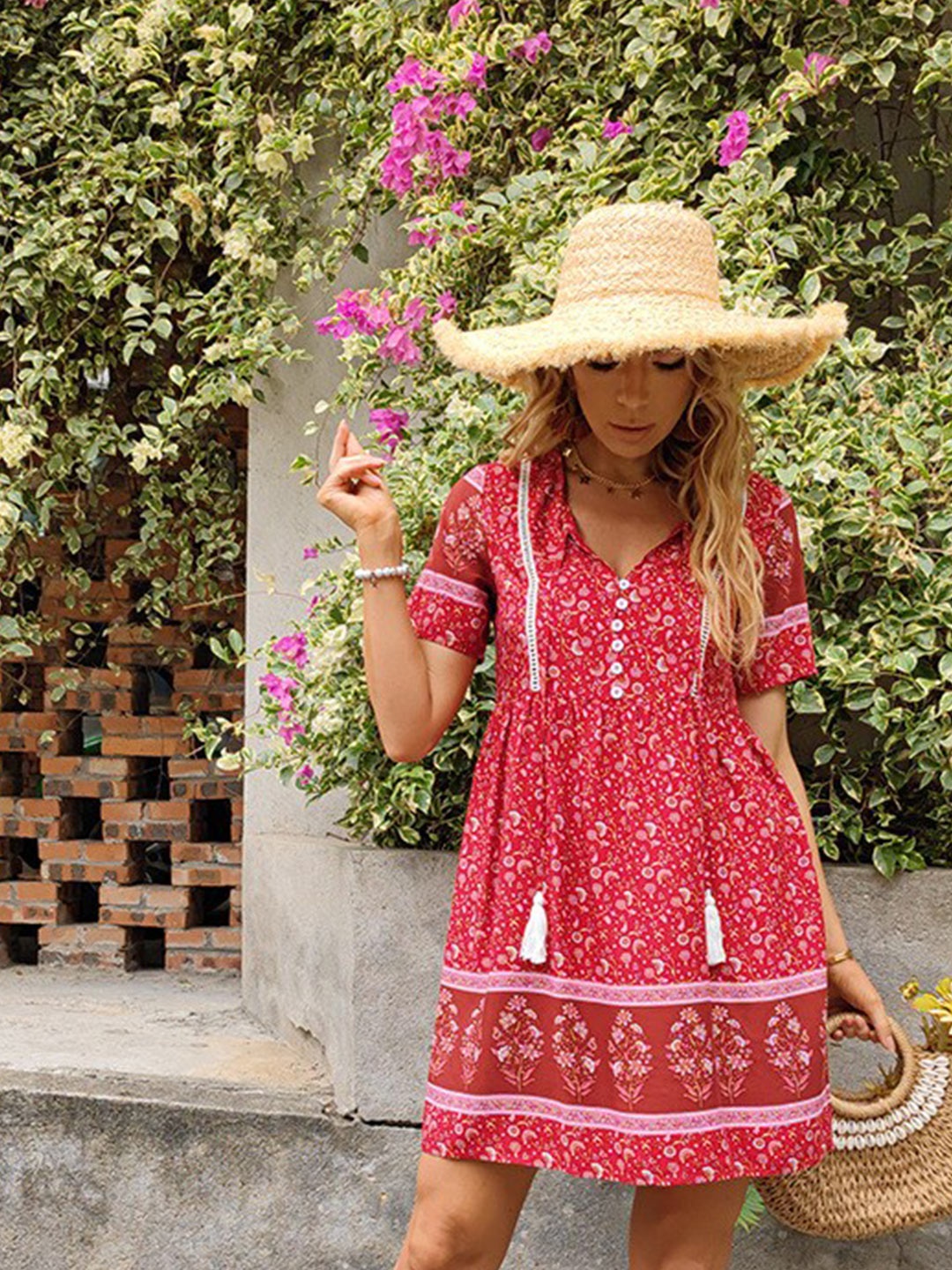 

La Aimee Women Red Ethnic Motifs Dress